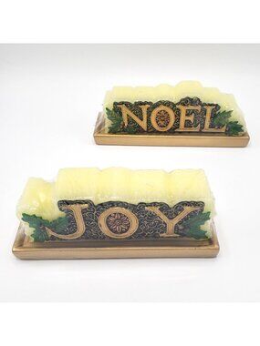 Christmas JOY and NOEL Double Wick Candles on Ceramic Holders Beacon NEW SEALED